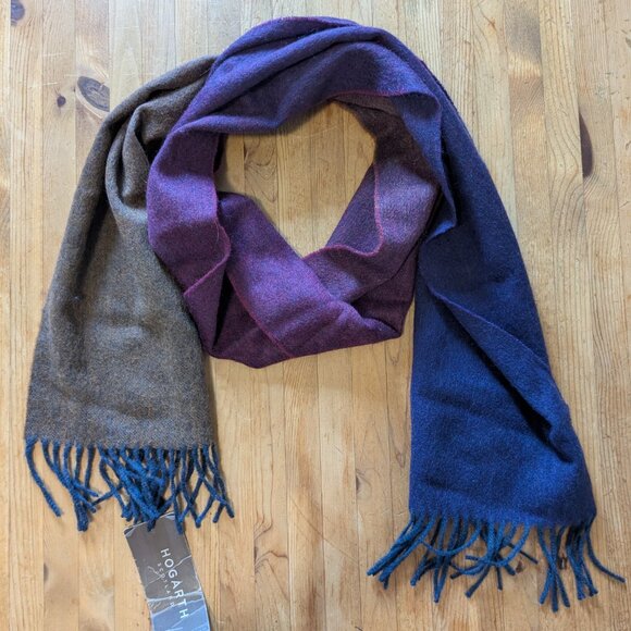Hogarth 100% Lambswool Scarf Made In Scotland Purple Brown Gradient MSRP $345 - Picture 1 of 10